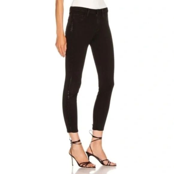 L’AGENCE Margot Crystal Tux Stripe Skinny Jeans in Noir Sz 30 - Picture 2 of 8